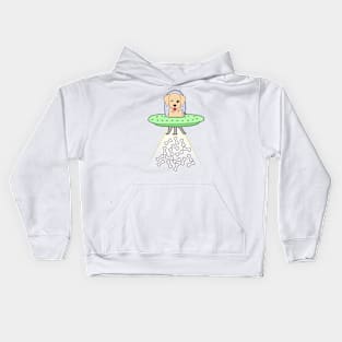 Funny retriever dog is flying a ufo Kids Hoodie